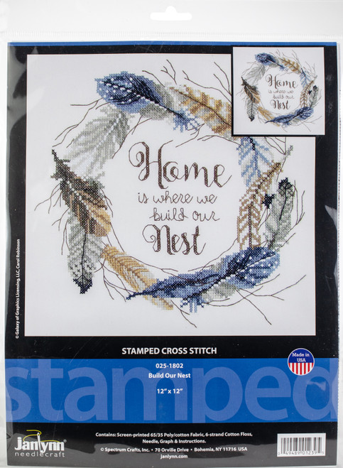Janlynn Stamped Cross Stitch Kit 12"X12"-Build Our Nest-Stitched In Floss 25-1802 - 049489012395