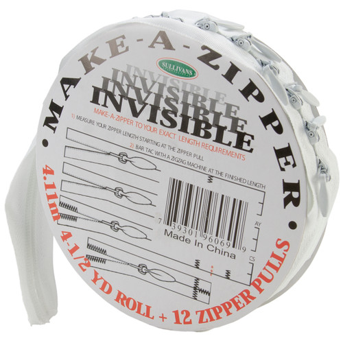 Sullivans Make-A-Zipper Kit Invisible 4.5yd-White - 960I-69 - 739301960699
