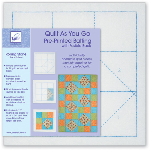 June Tailor Quilt As You Go Printed Quilt Blocks On Batting-Rolling Stone -JT1404 - 730976014045