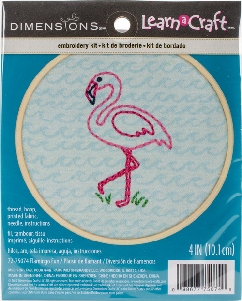 Dimensions Learn-A-Craft Embroidery Kit 4" Round-Flamingo Fun-Stitched In Thread -72-75074 - 088677750749