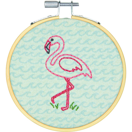 Dimensions Learn-A-Craft Embroidery Kit 4" Round-Flamingo Fun-Stitched In Thread -72-75074
