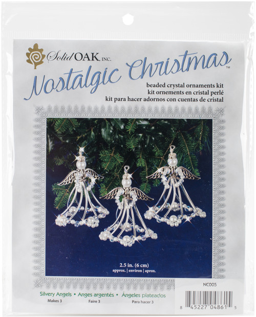 Solid Oak Nostalgic Christmas Beaded Cyrstal Ornament Kit-Silver Angels Makes 3 -NCHBOK-005 - 845227048615