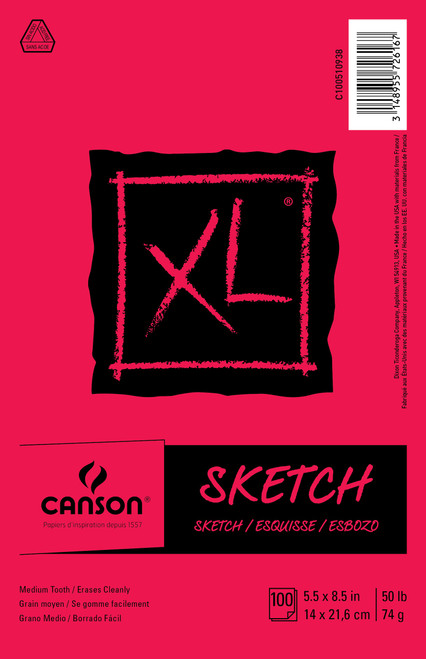 Canson XL Sketch Foldover Pad 5.5"X8.5"-100 Sheets - 510938 - 31489557261673148955726167