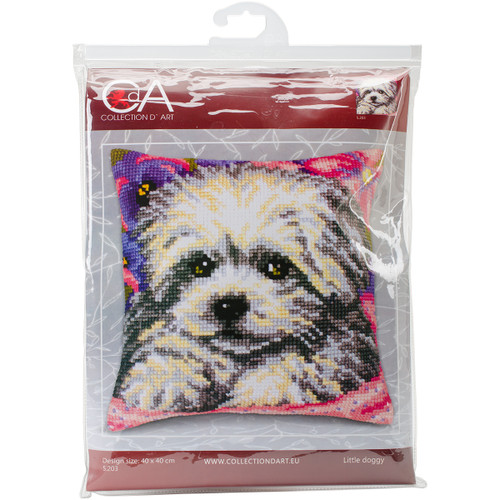 Collection D'Art Stamped Needlepoint Cushion 15.75"X15.75"-Little Doggy CD5203 - 5206575152037