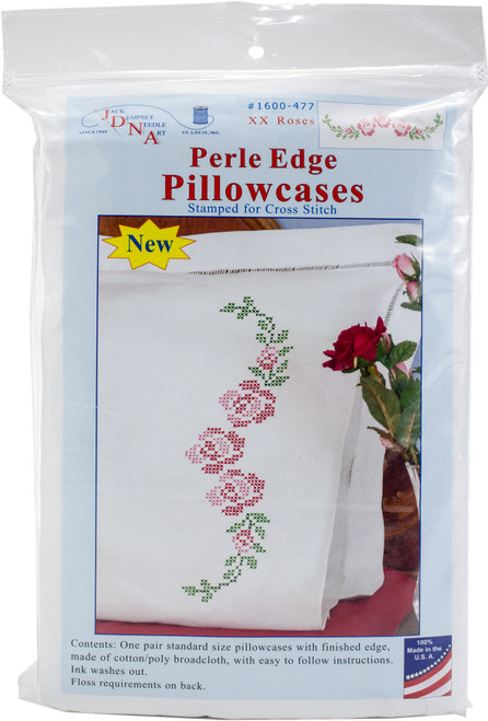 Jack Dempsey Stamped Pillowcases W/White Perle Edge 2/Pkg-XX Rose Vine - 1600 477 - 013155854770