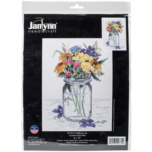 Janlynn Counted Cross Stitch Kit 8"X10"-Wildflower Jar (14 Count) 17-0112 - 049489008800