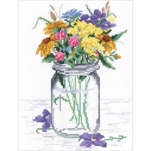 Janlynn Counted Cross Stitch Kit 8"X10"-Wildflower Jar (14 Count) - 17-0112