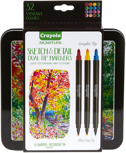 Crayola Signature Sketch & Detail Dual-Tip Markers W/Tin-Assorted Colors 16/Pkg 58-6511 - 071662065119