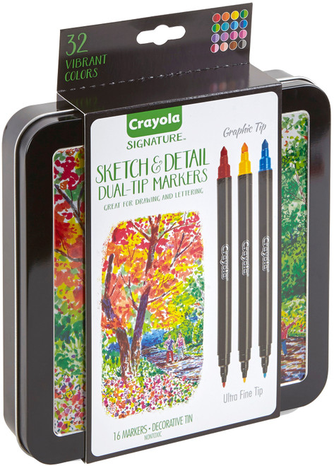 Crayola Signature Sketch & Detail Dual-Tip Markers W/Tin-Assorted Colors 16/Pkg 58-6511