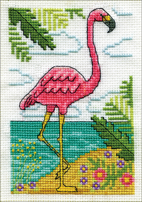 Design Works Stitch & Mat Counted Cross Stitch Kit 3"X4.5"-Flamingo (18 Count) DW4476