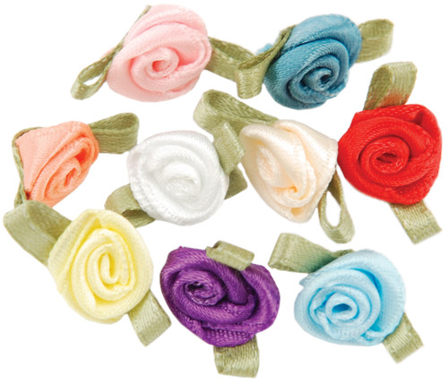 Offray Ribbon Roses 40/Pkg-Assorted Colors 14019-C1 - 079856333181