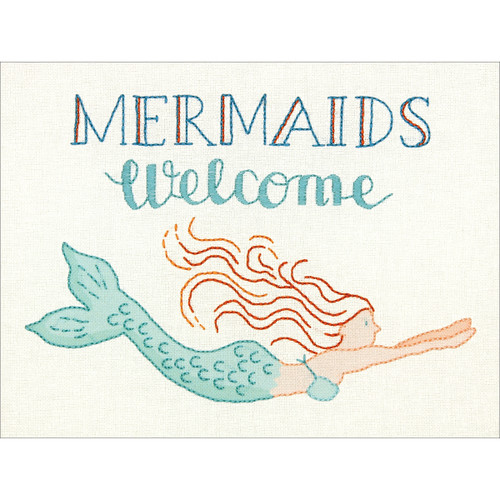 Dimensions Stamped Embroidery Kit 12"X9"-Mermaids Welcome-Stitched In Thread 71-01566