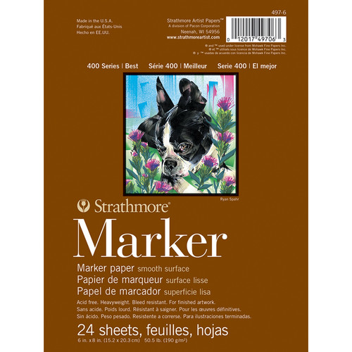 Strathmore Marker Paper Pad 6"X8"-50lb Smooth 24 Sheets - 62497600 - 012017497063