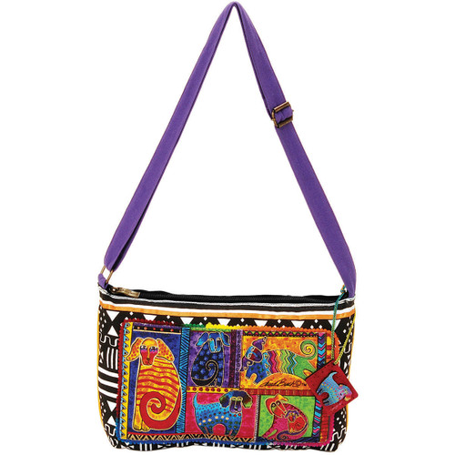Laurel Burch Medium Crossbody Zipper Top 15"X10"-Dog Tails Patchwork - LB5213 - 651462110013