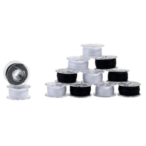 Singer Transparent Plastic Class 15 Bobbins Threaded-Black & White 12/Pkg 02149