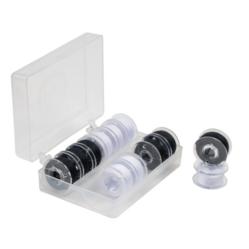 Singer Transparent Plastic Class 15 Bobbins Threaded-Black & White 12/Pkg 02149