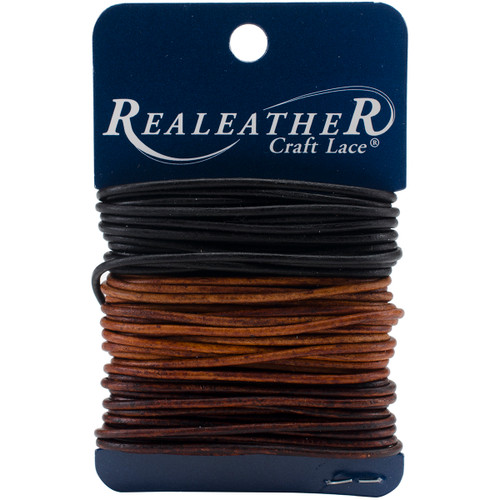 Realeather(R) Crafts Round Leather Lace 2mmX8yd Carded-Ebony, Cedar & Mahogany - RLC0222 - 870192008937