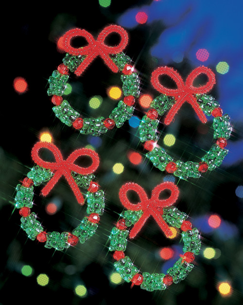 The Beadery Holiday Beaded Ornament Kit-Holiday Wreaths 2.25" Makes 16 - BOK-5484