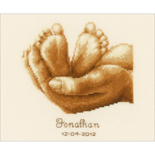 Vervaco Counted Cross Stitch Kit 7.75"X6.5"-Little Feet Record On Aida (18 Count) V0011671