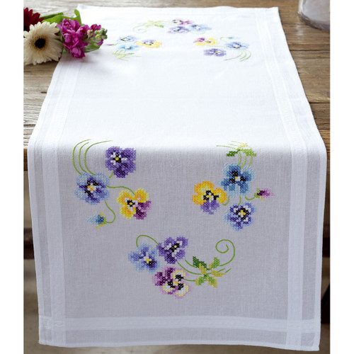Vervaco Stamped Table Runner Cross Stitch Kit 16"X40"-Pretty Pansies - V0145233 Vervaco Stamped Table Runner Cross Stitch Kit 16"X40"-Pretty Pansies - V0145233