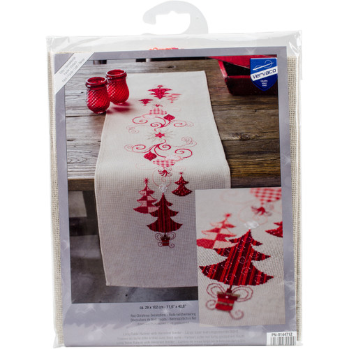 Vervaco Counted Cross Stitch Table Runner Kit 11.6"X40.8"-Red Christmas Decor (14 Count) - V0144712 - 54134803925995413480392599