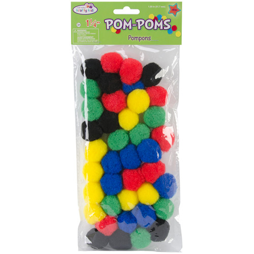 Krafty Kids Pom-Poms 1.25" 40/Pkg-Primary - KC211A - 775749150018