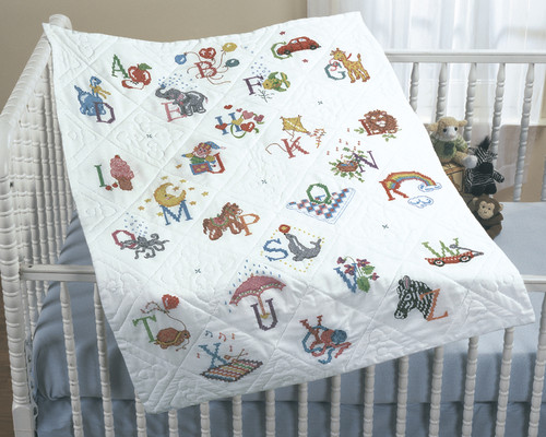 Bucilla Stamped Cross Stitch Baby Quilt Top 34"X43"-Alphabet Dreams 43241