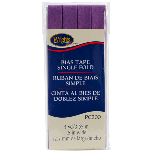 Wrights Single Fold Bias Tape .5"X4yd-Purple - 117-200-064 - 070659553561