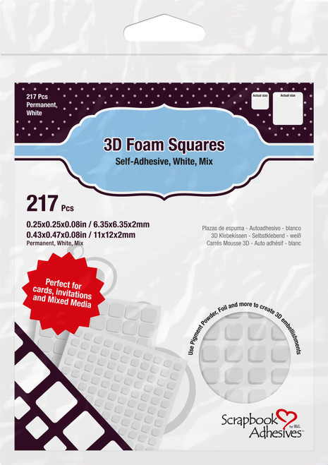 Scrapbook Adhesives 3D Foam Squares Variety Pack 217/Pkg-White (63) .5"X.5", (154) .25"X.25" - 01614 - 093616016145