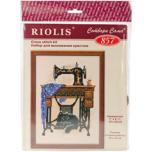 RIOLIS Counted Cross Stitch Kit 7"X9.5"-Cat With Sewing Machine (15 Count) R857 - 4607006309463