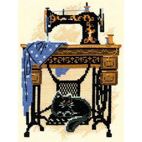 RIOLIS Counted Cross Stitch Kit 7"X9.5"-Cat With Sewing Machine (15 Count) R857