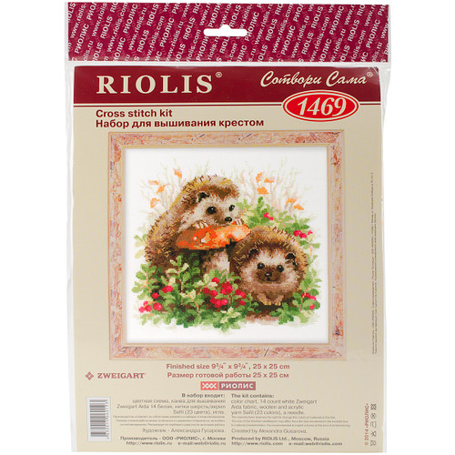 RIOLIS Counted Cross Stitch Kit 9.75"X9.75"-Hedgehogs In Lingonberries (14 Count) -R1469 - 4630015060193