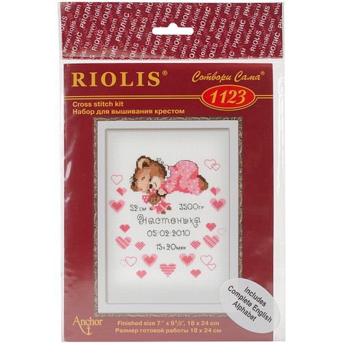 RIOLIS Counted Cross Stitch Kit 7"X9.5"-Girls Birth Announcement (14 Count) R1123 - 46071545238724607154523872