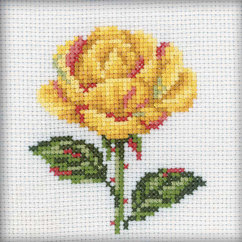 RTO Counted Cross Stitch Kit 4"X4"-Yellow Rose (14 Count) H169 - 4603643015712