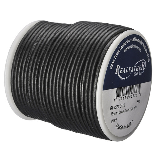Realeather(R) Crafts Round Leather Lace 2mmX25yd Spool-Black - RL2520-0112