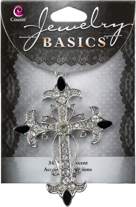 CousinDIY Jewelry Basics Metal Accent 1/Pkg-Silver & Clear Cross - JBMA1-023 - 016321042667