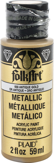 FolkArt Metallic Acrylic Paint 2oz-Antique Gold - SM-658 - 028995006586