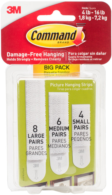 Command Assorted Picture Hanging Strips Big Pack-Assorted (8 Large, 6 Medium, 4 Small) - 17211-BP - 076308723637