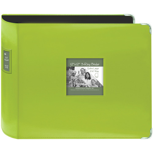 Pioneer 3-Ring Sewn Leatherette Album 12"X12"-Bright Green T12JF-CGN - 023602642621