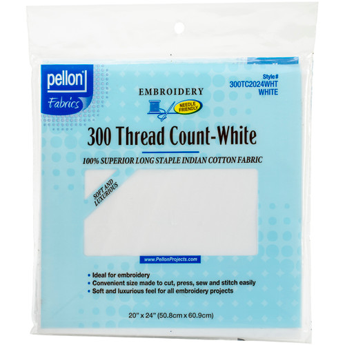 Pellon 300 Thread Count Cotton Fabric For Embroidery-White 20"X24" 2024WHT - 075269020267