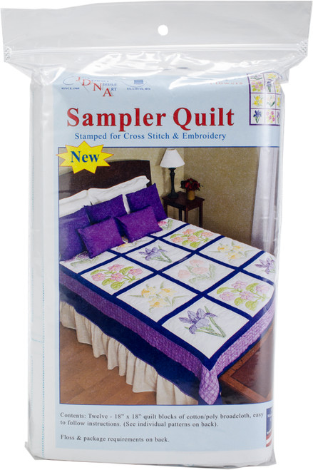 Jack Dempsey Stamped Sampler Quilt Blocks 18"X18" 12/Pkg-Flowers 741 12 - 013155750126