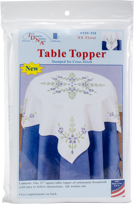 Jack Dempsey Stamped White Perle Edge Table Topper 35"X35"-XX Floral - 550 358 - 013155353587