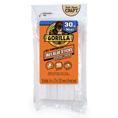 Gorilla All-Temperature Mini Glue Sticks 30/Pkg-.27"X4" - 3023003 - 052427302304
