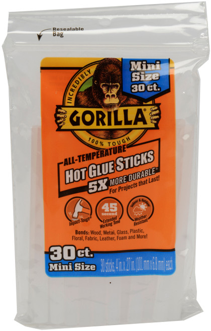 Gorilla All-Temperature Mini Glue Sticks 30/Pkg-.27"X4" 3023003 - 052427302304