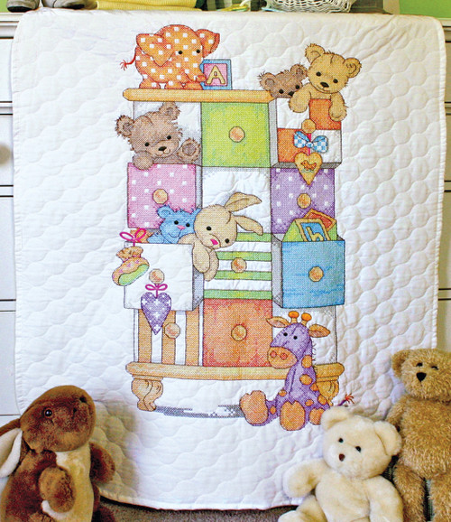 Dimensions Baby Hugs Quilt Stamped Cross Stitch Kit 34"X43"-Baby Drawers - 73537 - 088677735371