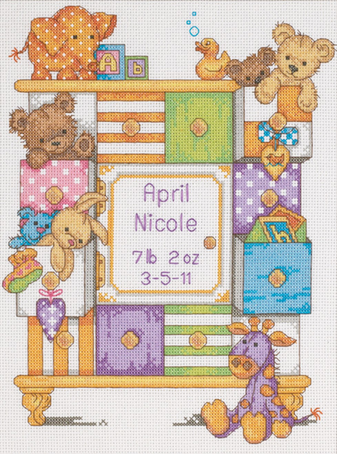 Dimensions Baby Hugs Counted Cross Stitch Kit 9"X12"-Baby Drawers Birth Record (14 Count) 73538 - 088677735388