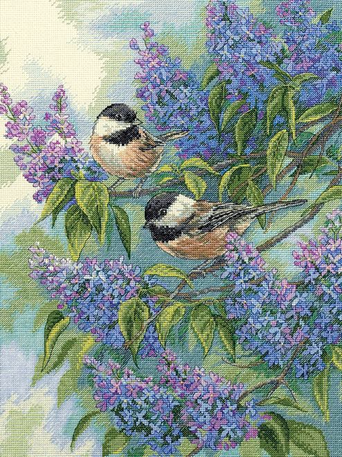 Dimensions Gold Collection Counted Cross Stitch Kit 12"X16"-Chickadees & Lilacs (14 Count) 35258 - 088677352585