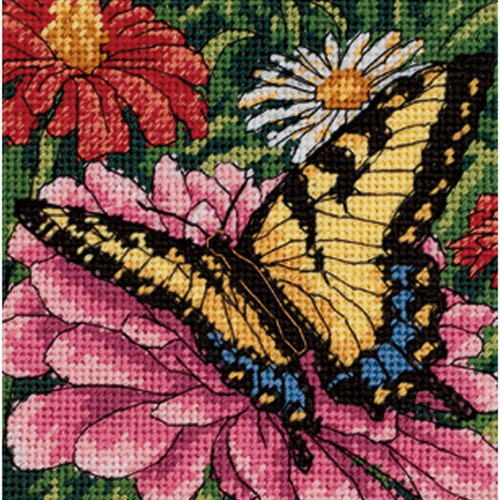 Dimensions Mini Needlepoint Kit 5"X5"-Butterfly On Zinnia Stitched On Floss 7232 - 088677072322