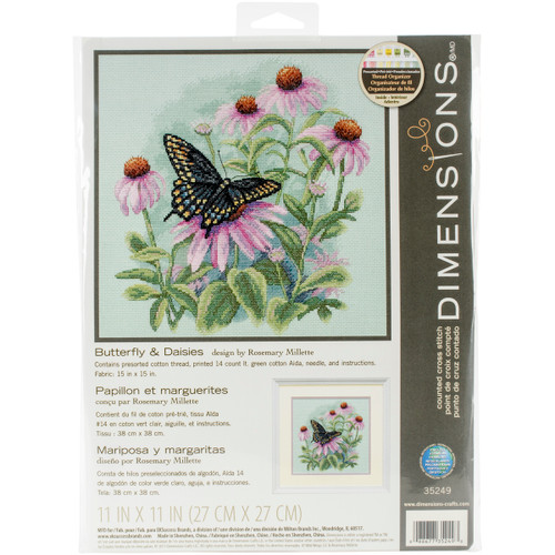 Dimensions Counted Cross Stitch Kit 11"X11"-Butterfly & Daisies (14 Count) 35249 - 088677352493