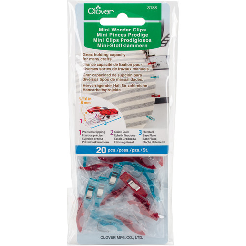 Clover Mini Wonder Clips-Red & Blue 20/Pkg - 3188 - 051221731884
